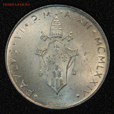 Ватикан 500 лир 1974 UNC до 25.12 в 22:10 - Ватикан 500 лир 1974
