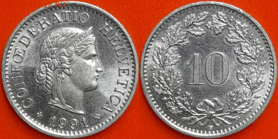 Швейцария, 10 раппенов, 1991 (мм-293) – до 22:00, 27.12.24 - мм293