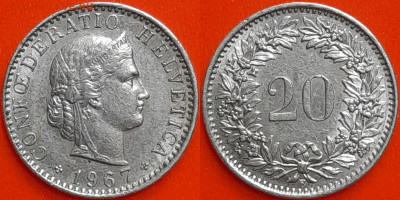 Швейцария, 20 раппенов, 1967 (мм-296) – до 22:00, 27.12.24 - мм296