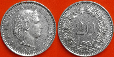 Швейцария, 20 раппенов, 1982 (мм-301) – до 22:00, 27.12.24 - мм301