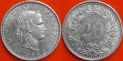 Швейцария, 20 раппенов, 1994 (мм-305) – до 22:00, 27.12.24 - мм305