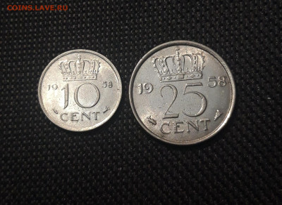НИДЕРЛАНДЫ 10 и 25 центов 1958 года До 06.01 - 20241228_232450