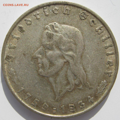 Германия 3 рейх 2 рейхсмарки 1934 F Фридрих Шиллер до 6.01 - IMG_0377.JPG