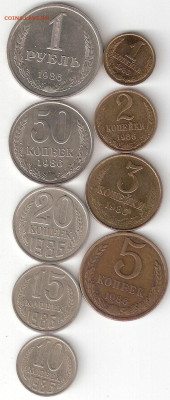 Подборка погодовки СССР 1986:1р, 50к,20к,15к,10к,5к,3к,2к,1 - 1986-9шт Р coin