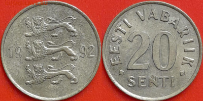 Эстония, 20 сентов, 1992 (мм-497) – до 22:00, 09.01.25 - мм497