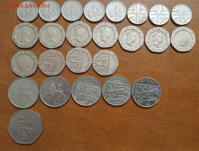 Великобритания, Елизавета II: 5, 10, 20 пенсов - по фиксу. - Фунты мелочь 1
