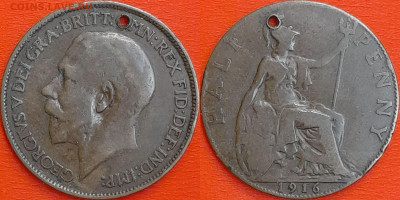 Великобритания, ½ пенни, 1916 (мм-613) – до 22:00 11.01.25 - мм613