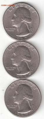 США Квотеры-погодовки 1965, 1966, 1967 Фикс - Квотеры-погод А 3шт 1965,66,67