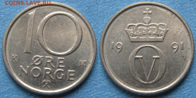 Норвегия 10 эре 1991 до 14-01-25 в 22:00 - Норвегия 10 эре 1991    10932
