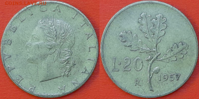 Италия, 20 лир, 1957 (мм-663) – до 22:00, 14.01.25 - 663