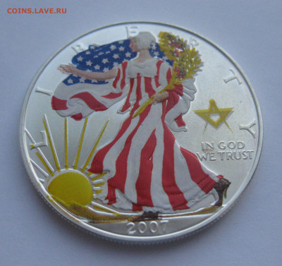 Монета США 1 доллар 2007 Шагающая свобода, цветная Серебро - IMG_2777.JPG