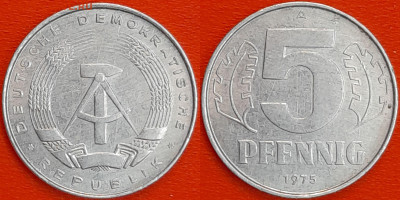 ГДР,  5 пфеннигов, 1975 (мм-916) – до 22:00, 21.01.25 - 916