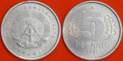 ГДР,  5 пфеннигов, 1981 (мм-919) – до 22:00, 21.01.25 - 919