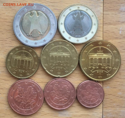 набор евро Германия биметалл 2 1 евро 50 20 10 5 2 1 евроцен - nabor_evro_germanija_bimetall_2002_2004_2005_2011_2_1_evro_50_20_10_5_2_1_evrocent