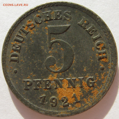  Империя	5 пфеннигов 1921 J Fe до 18.01. - IMG_0007.JPG