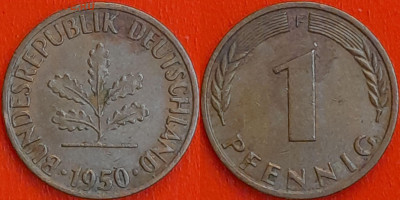 Германия – ФРГ, 1 пфенниг, 1950–F, (942) до 22:00  22.01.25 - 942