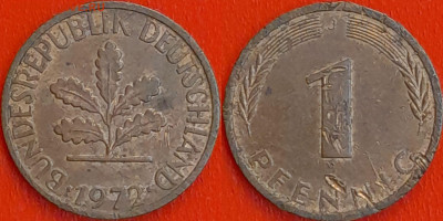 Германия – ФРГ, 1 пфенниг, 1972–J, (944) до 22:00  22.01.25 - 944