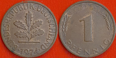 Германия – ФРГ, 1 пфенниг, 1974–F, (946) до 22:00  22.01.25 - 946
