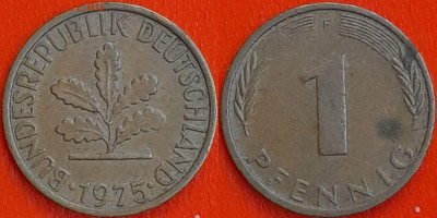 Германия – ФРГ, 1 пфенниг, 1975–F, (947) до 22:00  22.01.25 - 947