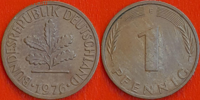 Германия – ФРГ, 1 пфенниг, 1976–F, (948) до 22:00  22.01.25 - 948