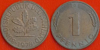 Германия – ФРГ, 1 пфенниг, 1978–G, (950) до 22:00  22.01.25 - 950