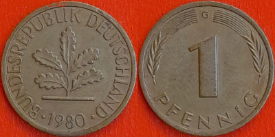 Германия – ФРГ, 1 пфенниг, 1980–G, (952) до 22:00  22.01.25 - 952