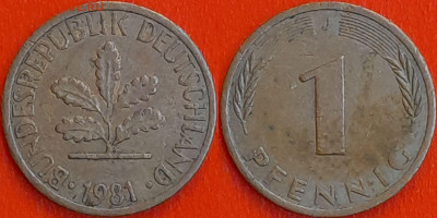 Германия – ФРГ, 1 пфенниг, 1981–J, (954) до 22:00  22.01.25 - 954