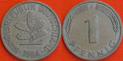 Германия – ФРГ, 1 пфенниг, 1984–D, (955) до 22:00  22.01.25 - 955