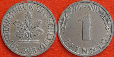 Германия – ФРГ, 1 пфенниг, 1988–D, (957) до 22:00  22.01.25 - 957