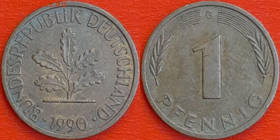 Германия – ФРГ, 1 пфенниг, 1990–G, (960) до 22:00  22.01.25 - 960