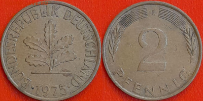 Германия – ФРГ, 2 пфеннига, 1975–F, (964) до 22:00  22.01.25 - 964