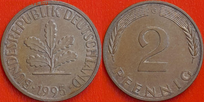 Германия – ФРГ, 2 пфеннига, 1995–G, (970) до 22:00  22.01.25 - 970