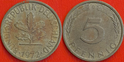 Германия – ФРГ, 5 пфеннигов,1972–D, (973) до 22:00  22.01.25 - 973