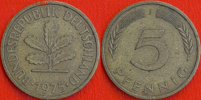 Германия – ФРГ, 5 пфеннигов,1975–J, (974) до 22:00  22.01.25 - 974