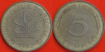 Германия – ФРГ, 5 пфеннигов,1982–J, (976) до 22:00  22.01.25 - 976