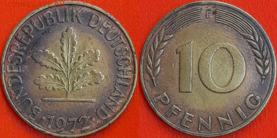 Германия – ФРГ, 10 пфеннигов,1972–F, (988) до 22:00 22.01.25 - 988