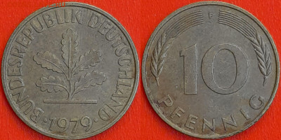Германия – ФРГ, 10 пфеннигов,1979–F, (991) до 22:00 22.01.25 - 991