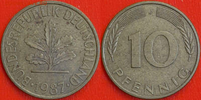 Германия – ФРГ, 10 пфеннигов,1987–J, (993) до 22:00 22.01.25 - 993