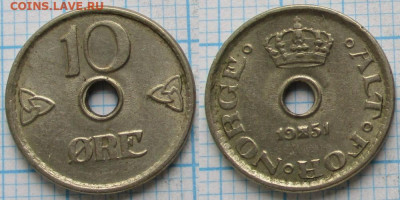 Норвегия 10 эре 1951 до 22-01-25 в 22:00 - Норвегия 10 эре 1951    к-11784