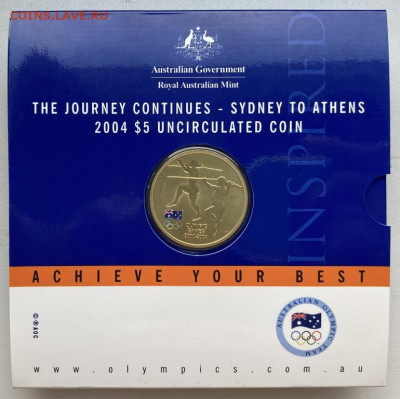 Крона Шайба Австралия 5$ долларов 2004 Из Сиднея в Афины - krona_shajba_avstralija_5_dollarov_2004_iz_sidneja_v_afiny_olimpijskie_igry_olimpiada_sport_buklet