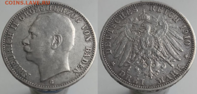 3 марки, Баден, 1910 до 20.01.2025 - Баден 1910
