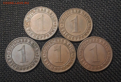 ГЕРМАНИЯ 1 пфенниг 1928 - 1936 гг. 5 штук До 23.01 - 20241228_233429