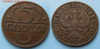 Польша 5 грошей 1935 до 25-01-25 в 22:00 - Польша 5 грошей 1935     235-к144-13052