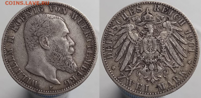 2 марки, Вюртемберг, 1901, до 25.05.25 - Вюрт 1901