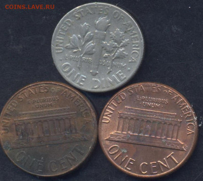 b] США 1 цент 1984,2003 г., 10 центов 1965 г.24.01.2 - США