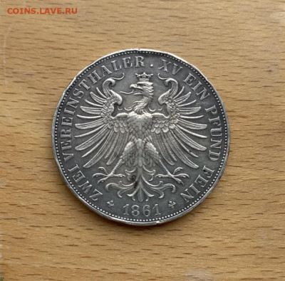 Франкфурт 2 талера 1861 Германская Империя Германия Серебро - frankfurt_2_talera_1861_germanskaja_imperija_germanija_serebro_krona_shajba_redkost_dvojnoj_sojuznyj_rrr (3)