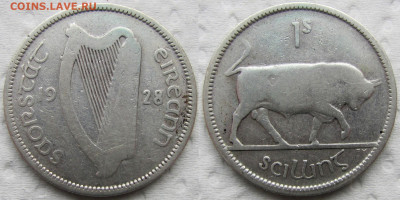 Ирландия, 1 шиллинг 1928. Ag 750. До 26.01.25 22-00 - 1