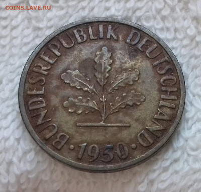 Германия 10 пфеннигов 1950 J 29 янв. 22:00 - Германия 10 пфеннигов 1950 J 20150326_211557