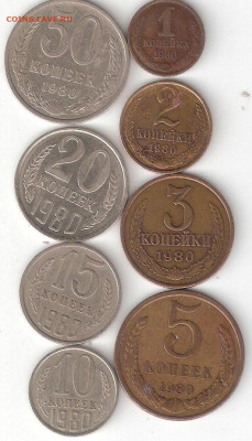 Подборка погодовки СССР 1980: 50к,20к,15к,10к,5к,3к,2к,1к - 1980-8st P 50-1k