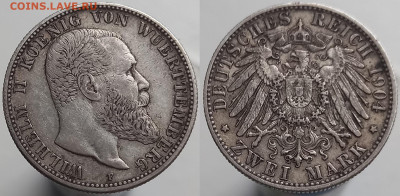 2 марки, Вюртемберг, 1904 до 30.01.25 - Вюрт 1904